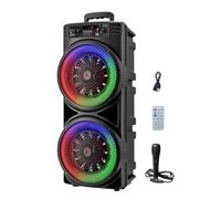 HTU -Compatible Speaker Portable Speaker with Double Subwoofer Deep Bass Lights Wireless Stereo Speaker Support USB/TF/AUX/FM/BT/MIC Loud Boombox for Home Party Travel