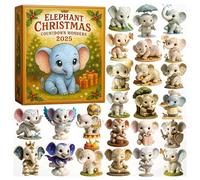 HTU Elephant Christmas Countdown Wonders Christmas Hanging Ornaments 2D Acrylic Christmas Advent Calendar Pendants Decoration Set Animal Themed with Mini Elephant Ornaments for Adults Teens