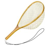 HTU Fly Fishing Landing Net Soft Rubber Mesh Catch and Release Net with Wooden Handle Frame Floating Fishing Net Fishing Gifts for Men