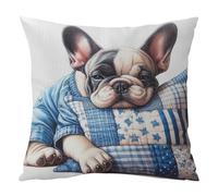 HTU French Bulldog Cross Stitch Kit 11CT 3 Strands 45x45cm Pillowcase DIY Embroidery for Beginners & Adults