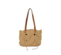 HTU Geometric Shoulder Bag Large Capacity Handmade Woven Beach Handbag Retro Designer Shopper Totes Bohemian Style for Women Work Shopping Travel (Khaki) (Khaki 350 * 280 * 80)