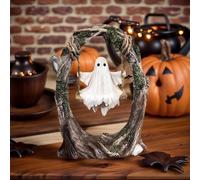 HTU Ghost Figurine, Ghost on a Tree Swing, Resin Cute Spooky Halloween Figurine, Multi-Purpose Lovely Decorations for Desktop Bookshelf Decor-2pcs