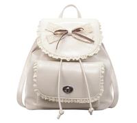 HTU Girls Bowknot Cute PU Leather Mini Backpack Purse Coquette Rucksack Casual Aesthetic Daypack for Women Girl Gifts Trendy Stuff for Kids (Beige)