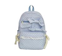 HTU Girls Stylish Polka Dot Bow Rucksack Large Capacity Trendy Dot Pattern School Bag with Pendant Sweet Dual-Use Shoulder Bag Daily School&Tutoring Rucksack (Blue 410 * 290 * 120)