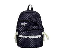 HTU Girls Stylish Polka Dot Bow Rucksack Large Capacity Trendy Dot Pattern School Bag with Pendant Sweet Dual-Use Shoulder Bag Daily School&Tutoring Rucksack (Black 410 * 290 * 120)