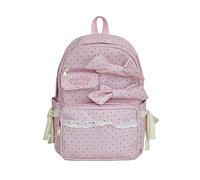 HTU Girls Stylish Polka Dot Bow Rucksack Large Capacity Trendy Dot Pattern School Bag with Pendant Sweet Dual-Use Shoulder Bag Daily School&Tutoring Rucksack (Pink 410 * 290 * 120)