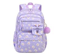 HTU Girls Sweet Corduroy Backpack Large Capacity Trendy Bowknot School Bag with Compartments Cute Lightweight Backpacks Travel Carrying Package (Purple Daisy) (style6)
