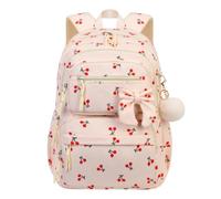HTU Girls Sweet Corduroy Backpack Large Capacity Trendy Bowknot School Bag with Compartments Cute Lightweight Backpacks Travel Carrying Package (Beige Cherry) (style5)