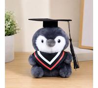 HTU Graduation Antarctic Bird Plush Toys with Graduation Cap & Gown, Creative Cartoon Keychain Gift, Cute Animal Plushie-Red