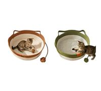 HTU Instinct Basket for Cats, Pet Sleeping Bed with Toy Tail & Cats Ear Design, Handwoven Cotton Rope Enrichment Bed for Fight Boredom Protect Furniture-Khaki+Olive Green