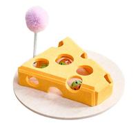 HTU Interactive Cat Toy Cheese-Shaped Maze Holes Game with Bell Balls & Teaser Stick Gift for Pet (Yellow)