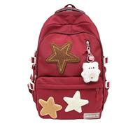 HTU Kawaii Solid Color Cute Aesthetic Rucksack Lightweight Cute Backpack for with Cute Accessories Pendant Back To College Supplies (Wine Red)