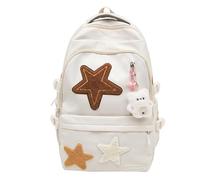 HTU Kawaii Solid Color Cute Aesthetic Rucksack Lightweight Cute Backpack for with Cute Accessories Pendant Back To College Supplies (White)