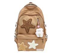 HTU Kawaii Solid Color Cute Aesthetic Rucksack Lightweight Cute Backpack for with Cute Accessories Pendant Back To College Supplies (Khaki)