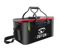 HTU Live Fish Bucket Carrying Handles Collapsible Fish Bait Bucket with Side Pockets and Zipper Fish Protection Bucket Breathable Net Top Cover for Travel Camping