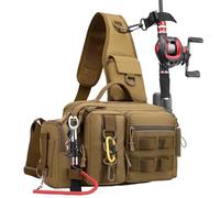 HTU Men Oxford Cloth Fanny Packs with Adjustable Widen Straps Crossbody Bag Sturdy& Lightweight Sling Bag Multi-Compartment for Fishing Gear Lure Hooks & Accessories (Khaki)