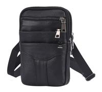 HTU Men Stylish Crossbody Bag Multi-Layer Leather Simple Shoulder Bag Lightweight Vintage Waist Pouch Male Travel Outdoor Bag (Black)