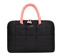 HTU Men Women Nylon Puffy Laptop Handbag Large Capacity Computer Messenger Purse Solid Color with Zipper for Business Work Office Travel (Black 13in) (黑色)