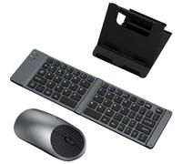 HTU Mini Wireless Folding Keyboard Mouse -Compatible Slim Folding Keypad Tablet Phone Stand 3 Modes Rechargeable 2.4G for IOS/Android Tablet Phone