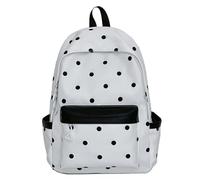HTU Polka Dot Aesthetic Preppy Backpack with Star Charm Travel Casual Daypack Kawaii Sweet Laptop Backpack for Elementary & Middle Girl Students (White)