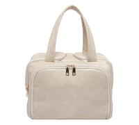 HTU Portable Travel Makeup Bag Large Capacity Cosmetic Bag with Multiple Compartments Makeup Organizer Case for Women Travel Essentials (Beige)