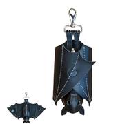 HTU PU Leather Bat Keychain with Wings Bat Key Bag for Men and Women (Black 1pc) (Black Style 1)