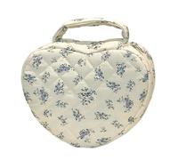 HTU Quilted Floral Coquette Cotton Makeup Case Large Capacity Travel Storage Organizer Cases with Handle for Shopping Travels Dating Daily Gifts (Blue Gourd) (Style B)