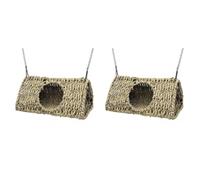 HTU Reptile Hide Cave with Suction Cups & Chains, Hanging Seagrass Fiber Bearded Dragon Hammock for Chameleon Lizards-8.86x5.91x5.71inch-2PCS