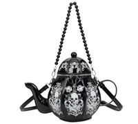 HTU Retro Floral Teapot Handbag Crossbody Bag (Black)