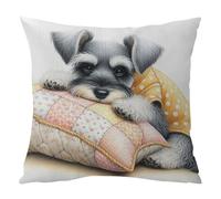 HTU Schnauzer 11CT 3 Strands DIY Stamped Cross Stitch Pillowcase Kits 45x45cm Needlepoint Handmade Cushion Cover with Embroidery Pattern for Adults and Beginners Couch Bed Living Room (Schnauzer)