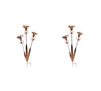 HTU Three-Petaled Calla Lily Garden Trellis Decoration with Bells Rustic Wind Chime Ornament Outdoor Wind Bell Stake Ornament for Patio Backyard Accents Garden Pathways-2pcs