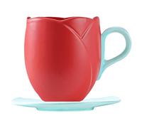 HTU Tulip Coffee Cup with Saucer Ceramic Tulip Shaped Teacup Creative Vintage Tulip Tea Mug for Home Afternoon Tea