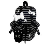 HTU Vintage Striped Backpack Large Capacity Y2k Drawstring Student Bags Multi-Pocket Casual Stripe Bookbags Outdoor Travel Commute Backpacks (Black)