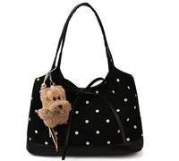 HTU Women Faux Suede Polka Dot Print Underarm Shoulder Bag for Daily Use (Black) (Black)