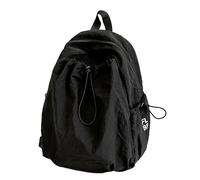 HTU Women Men Nylon Backpack Drawstring Solid Color Bookbags Large Capacity Travel Daypack Bag for Teens Girls College Commute (Black) (Black 400 * 290 * 150)