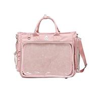 HTU Women Nylon Crossbody Bag Large Capacity Versatile Badge Pain Bag with Visual Window and Adjustable Strap Hobo Purse Waterproof for Daily Office Work Outing Social Occasions (Pink)