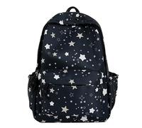 HTU Women Nylon Cute Daypack Large Capacity Aesthetic Backpack Star Printed Casual Travel Daypack for Travel Outings Picnics Recreational Activities (Black 410 * 300 * 150)