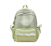 HTU Women Nylon Cute Plaid Patchwork Backpacks with Multi-Compartment Lightweight Preppy Knapsack Large Capacity Delicate Embroidered Label Rucksack Travel Shopping Backpack (Green) (绿色 400*300*140)