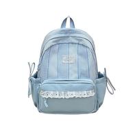 HTU Women Nylon Cute Plaid Patchwork Backpacks with Multi-Compartment Lightweight Preppy Knapsack Large Capacity Delicate Embroidered Label Rucksack Travel Shopping Backpack (Blue) (蓝色 400*300*140)
