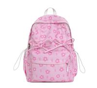 HTU Women Nylon Floral Print Backpack with Pendant Sweet Bow Student School Bag Multi-Pockets Large Capacity Lightweight Preppy Knapsack Outdoor Travel Trip Backpacks(Pink) (粉色 360 * 270 * 130)