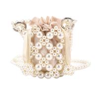HTU Women Pearl Beaded Purse Acrylic Pearl Bucket Handbag Drawstring Luxury Beading Handbag Female Wedding Party Purse