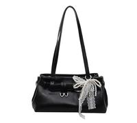HTU Women PU Leather Elegant Envelope Underarm Pouch Lightweight Vintage Solid Color Tote Pack Large Capacity Metal Buckle Shoulder Bag Travel Date Shopping Handbag (Black) (Black 300 * 150 * 100)