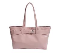 HTU Women PU Leather Stylish Glossy Tote Bags Large Capacity Retro Belt Buckle Shoulder Bag Solid Color Soft All Match Handbag Travel Date Shopping Handbags (Pink) (Pink 330 * 210 * 120)