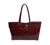 HTU Women PU Leather Stylish Glossy Tote Bags Large Capacity Retro Belt Buckle Shoulder Bag Solid Color Soft All Match Handbag Travel Date Shopping Handbags (Burgundy) (Wine Red 330 * 210 * 120)