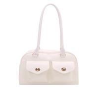HTU Women PU Leather Underarm Wallet Solid Color Top-Handle Bags Large Capacity with Zipper for Parties Social Events Dinners Shopping Work (White)