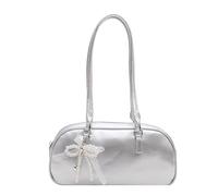 HTU Women PU Stylish Pillow Shape Shoulder Bags Large Capacity Versatile Armpit Pouch with Pendant Casual Underarm Pack Travel Date Shopping Handbags (Silver) (Silver 300 * 140 * 90)