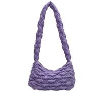 HTU Women Quilted Shoulder Bag Large Capacity Soft Puffy Tote Bag Lightweight Cotton Candy Female Commute Bag (Purple)