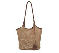 HTU Women Straw Shoulder Bags Large Capacity Summer Beach Purse Hollow Design Boho Handbag Lightweight for Travel Shopping Work Daily Use (Brown)