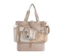 HTU Women Summer Beach Shoulder Bag with Cooler Top Zipper Double-Layer Large Totes Foldable Multi-Pocket Mesh Swim Pool Bags Swim Cruise Pool Handbags (Khaki)