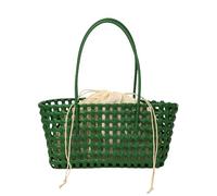 HTU Women Summmer Beach Bag Large Capacity Designer Handbag Breathable Handmade Woven Rattan Bag Lightweight for Daily Office Work Outing Social Occasions (Dark Green)